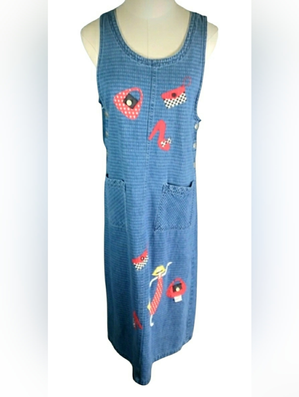 Vtg Beverlys Denim Jumper Overall Maxi Dress Shopping Theme Grandmacore Cottage